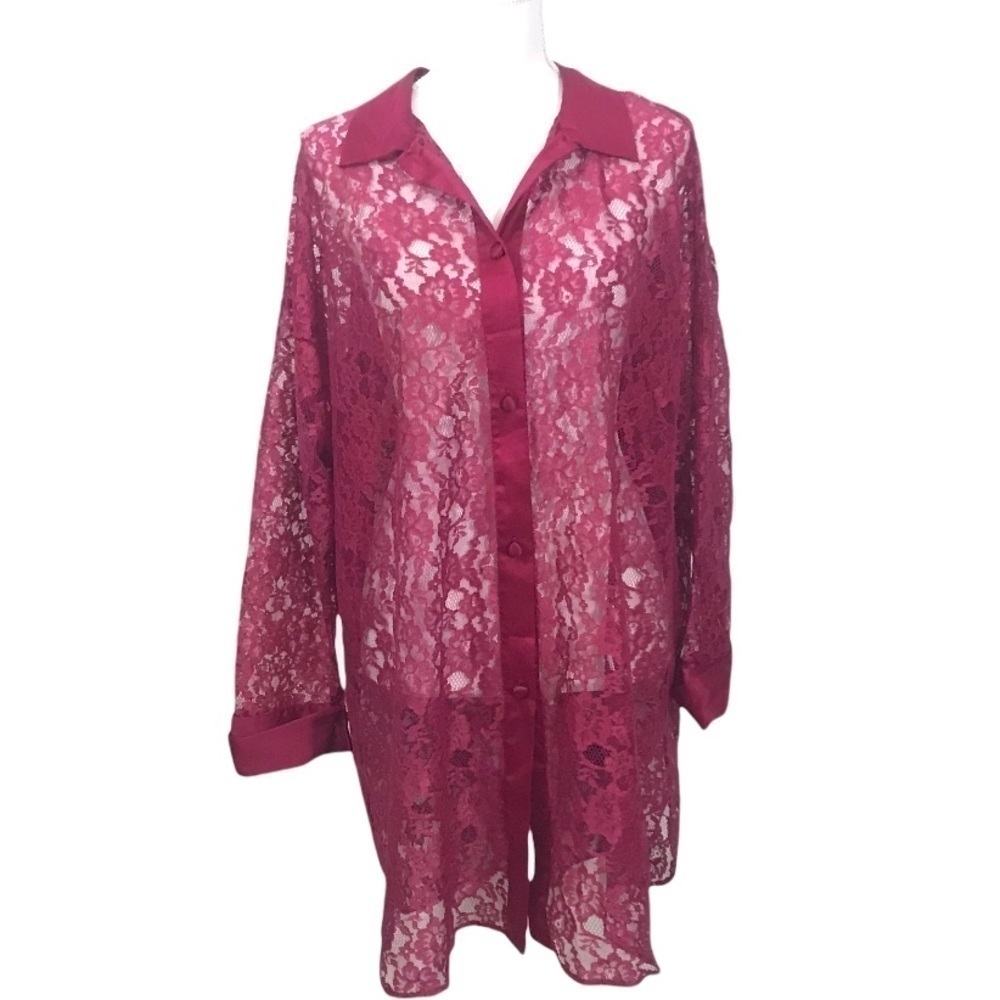 Vintage Victoria’s Secret Gold Label Sheer Lace Ruby Red Night Shirt Large